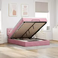 Osmanų lova su čiužiniu ir LED Rožinė 140x200cm Velvet