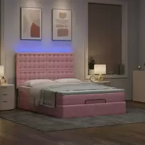 Osmanų lova su čiužiniais ir LED Rožinė 140x190cm Velvet