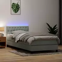 Lova su spyruokliniu/čiužiniu/LED, šviesiai pilka, 90x210 cm, aksomas
