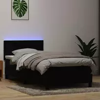 Lova su spyruokliniu/čiužiniu/LED, juoda, 80x220 cm, aksominė