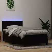 Lova su spyruokliniu/čiužiniu/LED, juoda, 90x210 cm, aksominė