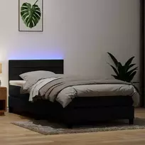 Lova su spyruokliniu/čiužiniu/LED, juoda, 80x220 cm, aksominė