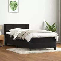 Lova su spyruoklėmis ir čiužiniu, juoda, 90x210 cm, aksomas