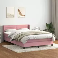 Lova su spyruoklėmis ir čiužiniu, rožinė, 140x210 cm, aksomas