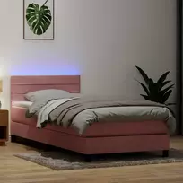 Lova su spyruokliniu/čiužiniu/LED, rožinė, 80x220 cm, aksomas