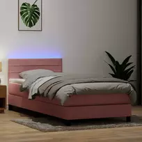 Lova su spyruokliniu/čiužiniu/LED, rožinė, 90x220 cm, aksomas