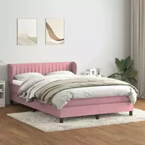 Lova su spyruoklėmis ir čiužiniu, rožinė, 140x210 cm, aksomas