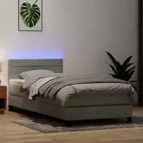 Lova su spyruokliniu/čiužiniu/LED, šviesiai pilka, 90x210 cm, aksomas