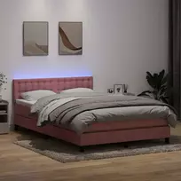 Lova su spyruokliniu/čiužiniu/LED, rožinė, 140x220 cm, aksomas