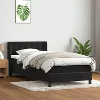 Lova su spyruoklėmis ir čiužiniu, juoda, 90x210 cm, aksomas