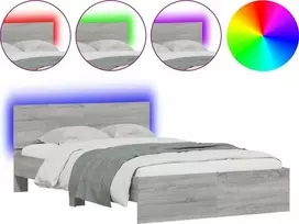Lova Lovos rėmas su galvūgaliu ir LED, pilkas ąžuolo, 135x190cm