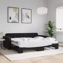 Lova su ištraukiama dalimi/čiužiniu, juoda, 90x190cm, aksomas