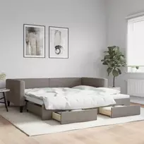 Lova su ištraukiama dalimi/stalčiais, taupe, 100x200cm, audinys
