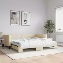 Lova su ištraukiama dalimi, kreminė, 100x200cm, audinys