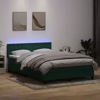 Lova su spyruokliniu/čiužiniu/LED, tamsiai žalia, 160x220 cm, aksomas