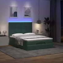 Osmanų lova su čiužiniais ir LED Tamsiai žalia 140x200cm Velvet
