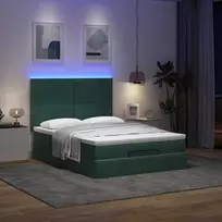 Osmanų lova su čiužiniais ir LED Tamsiai žalia 140x200cm Velvet