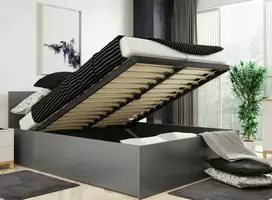 Interbeds Pakeliama dvigulė lova su patalynės dėže grafito spalva 160x200