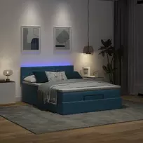 Osmanų lova su čiužiniu ir LED Tamsiai mėlyna 140x190cm Velvet