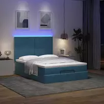 Osmanų lova su čiužiniais ir LED Tamsiai mėlyna Velvet