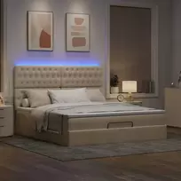 Osmanų lova su čiužiniu ir LED kreminiu 180x200 cm audiniu