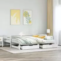 Lova su ištraukiama dalimi/stalčiais be čiužinio balta 80x200cm