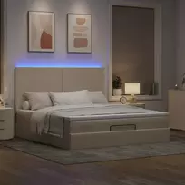 Osmanų lova su čiužiniu ir LED kreminiu 180x200 cm audiniu