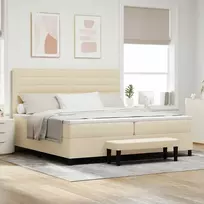 Kiemas lova su čiužiniu Kreminė 200 x 200 cm audinys