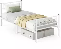 Songmics Vasagle Lova 90 x 200 cm, pagaminta iš metalo, lengvai surenkama, matinė balta