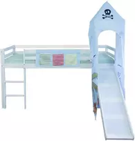 Homestyle4U Aukšta lova, masyvo medienos vaikų aukšta lova su čiuožykla ir bokštu, 207,5x228x219,5 cm, balta