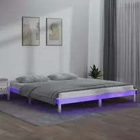Lovos rėmas su LED, baltos spalvos, 140x200cm, medienos masyvas