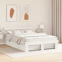 Lova Lovos rėmas su stalčių Balta 150 x 200 cm Kietos pušies mediena