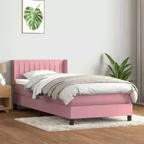 Lova su spyruoklėmis ir čiužiniu, rožinė, 90x210 cm, aksomas