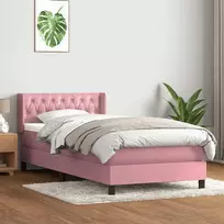 Lova su spyruoklėmis ir čiužiniu, rožinė, 90x210 cm, aksomas