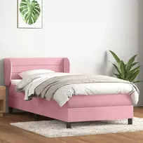 Lova su spyruoklėmis ir čiužiniu, rožinė, 90x210 cm, aksomas