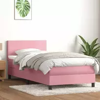 Lova su spyruoklėmis ir čiužiniu, rožinė, 90x210 cm, aksomas