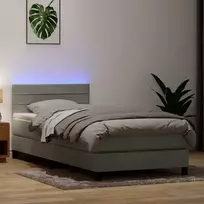 Lova su spyruokliniu/čiužiniu/LED, šviesiai pilka, 80x220 cm, aksomas