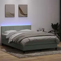 Lova su spyruokliniu/čiužiniu/LED, šviesiai pilka, 160x210 cm, aksomas