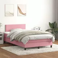 Lova su spyruokliniu/čiužiniu/LED, rožinė, 120x210 cm, aksomas