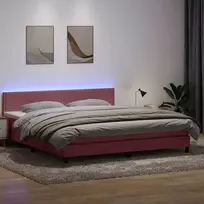 Lova su spyruokliniu/čiužiniu/LED, rožinė, 180x210 cm, aksomas