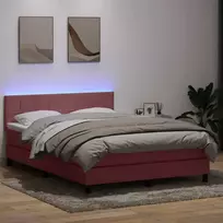 Lova su spyruokliniu/čiužiniu/LED, rožinė, 160x210 cm, aksomas