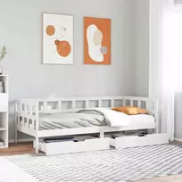 Lova su stalčiais, balta, 90x200cm, pušies medienos masyvas