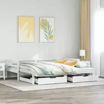 Lova su ištraukiama dalimi/stalčiais be čiužinio balta 90x190cm
