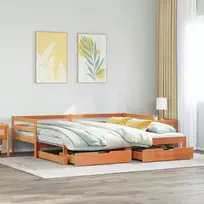 Lova su ištraukiama dalimi ir stalčiais, ruda, 80x200cm, pušis