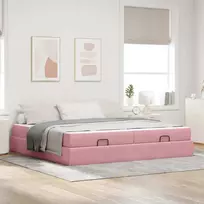 Lova Lovos rėmas su čiužiniu su čiužiniu 2 pcs Rožinė Aksomas