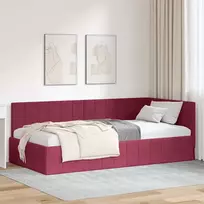 Lova Kampinė lovos konstrukcija Vyno raudona 90 cm x 200 cm Aksomas