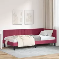 Lova Kampinė lovos konstrukcija Vyno raudona 90 cm x 200 cm Aksomas