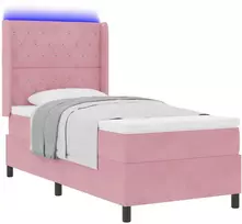 Kiemas lova su čiužiniu su LED Rožinė 90 x 190 cm Aksomas