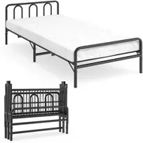 Lova Promotions Sulankstomas lovos rėmas su čiužiniu, 200x90x10 cm, juodas, metalas, nešiojamas