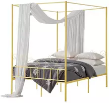 Vevor Lovos rėmas su baldakimu 160x200, metalinė lova su galvūgaliu, moderni lova su užuolaidomis, dvigulė lova 160 cm, auksinė lova